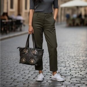 Salvatore Ferragamo Vintage Black Tote with Geometric Metal Accents